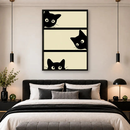 Black Cats Peeking through Panels Wall Art 4
