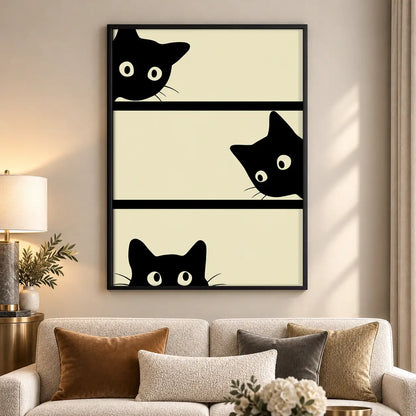 Black Cats Peeking through Panels Wall Art 5