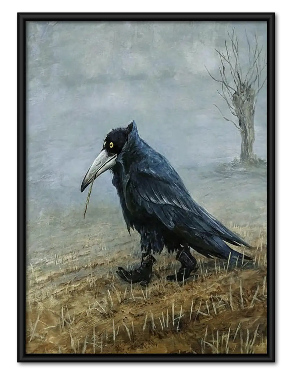Black Crow in Misty Field Wall Art 1