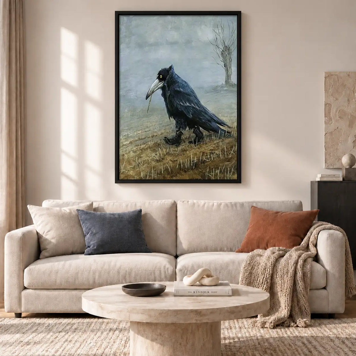 Black Crow in Misty Field Wall Art 2