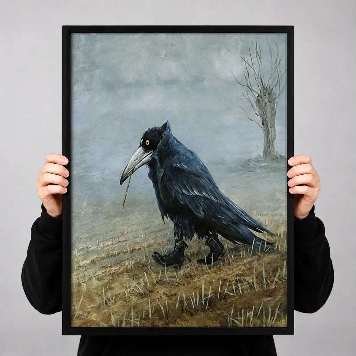 Black Crow in Misty Field Wall Art 3