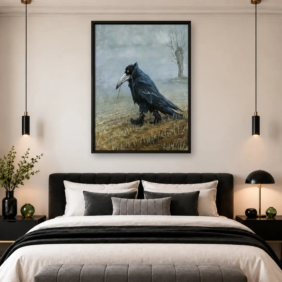 Black Crow in Misty Field Wall Art 4