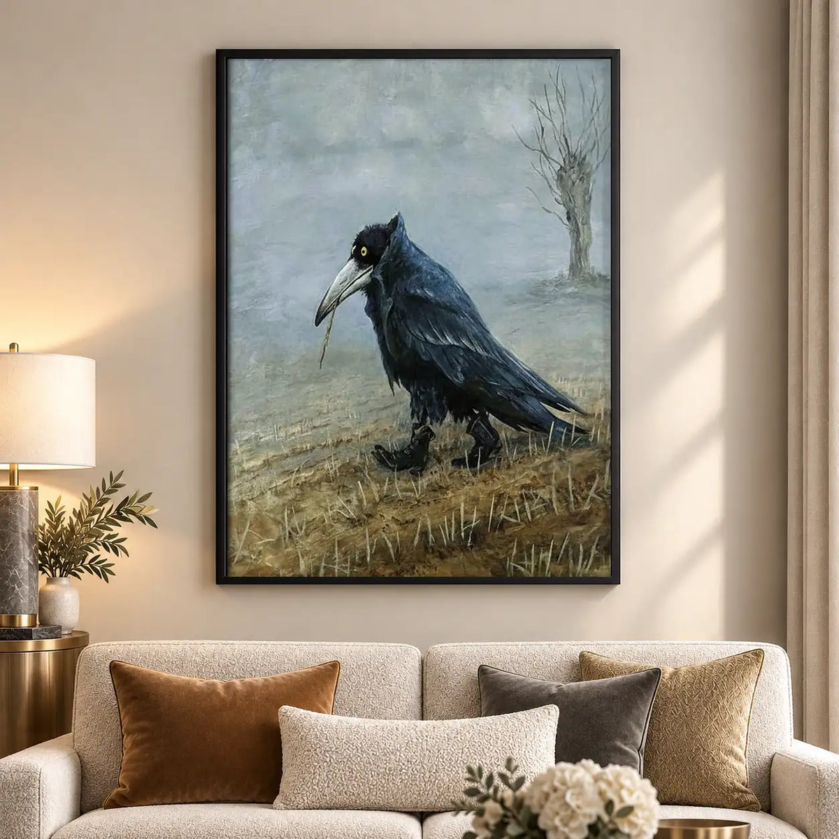 Black Crow in Misty Field Wall Art 5