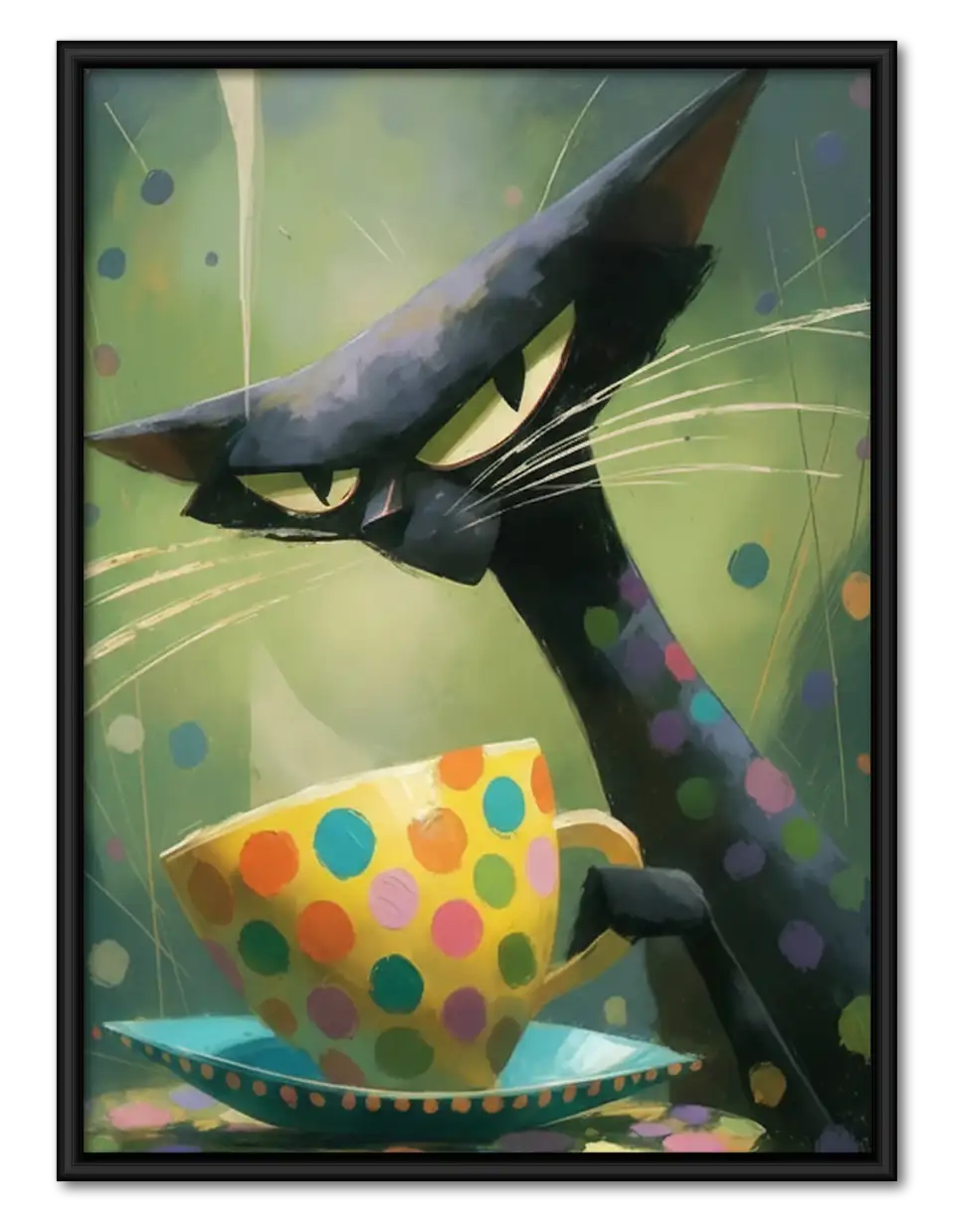 Black Crow with Polka Dot Teacup Wall Art 1