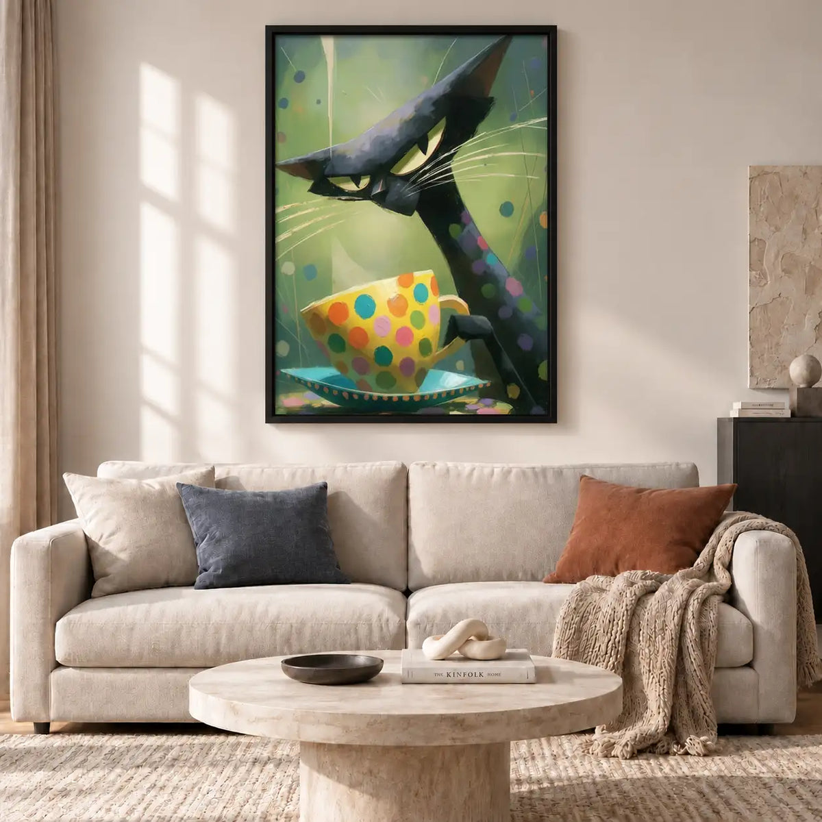 Black Crow with Polka Dot Teacup Wall Art 2
