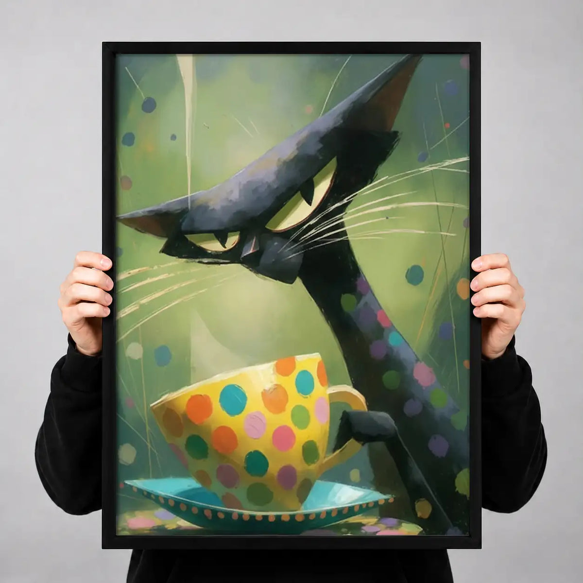 Black Crow with Polka Dot Teacup Wall Art 3