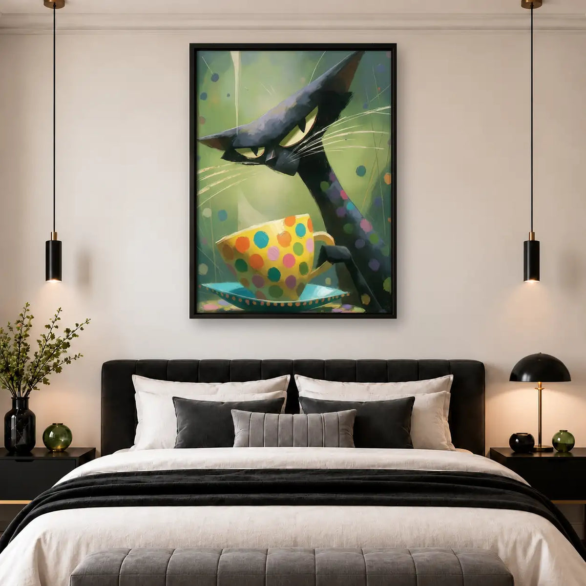 Black Crow with Polka Dot Teacup Wall Art 4