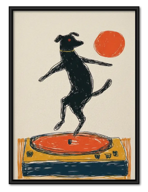 Black Dog Dancing on Turntable Wall Art