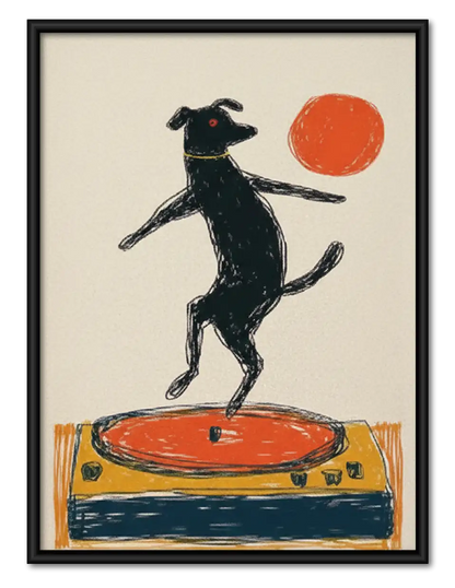 Black Dog Dancing on Turntable Wall Art 1