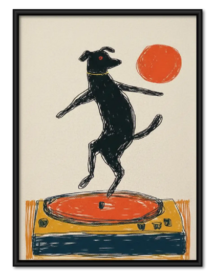 Black Dog Dancing on Turntable Wall Art