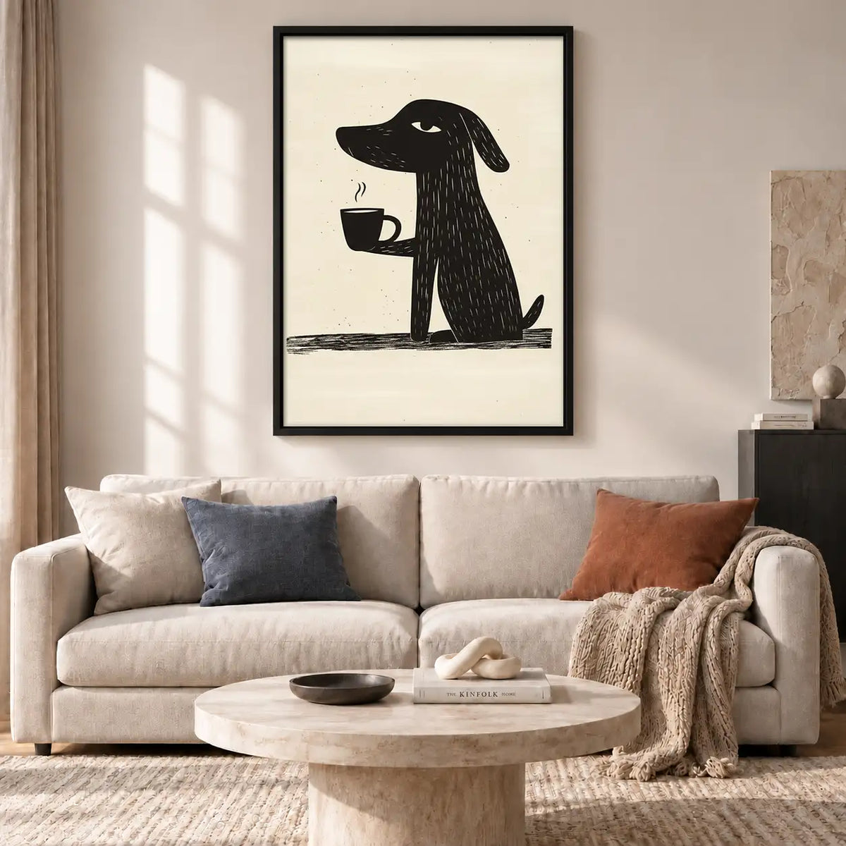Black Dog Holding Coffee Cup Wall Art 2