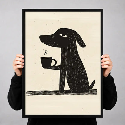 Black Dog Holding Coffee Cup Wall Art 3