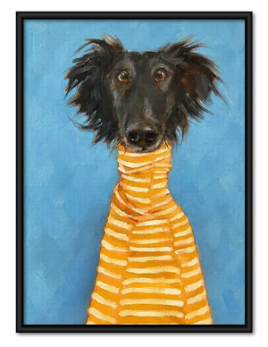 Black Dog in Yellow Striped Sweater Wall Art