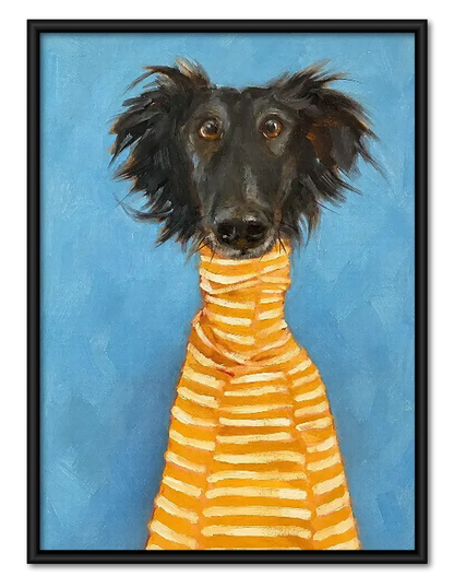 Black Dog in Yellow Striped Sweater Wall Art 1