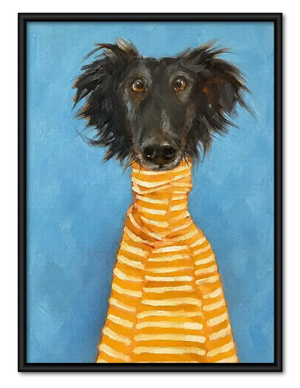Black Dog in Yellow Striped Sweater Wall Art