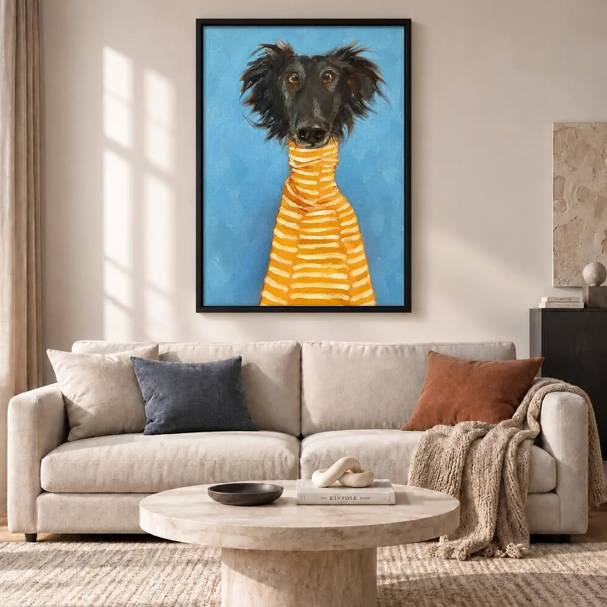 Black Dog in Yellow Striped Sweater Wall Art 2