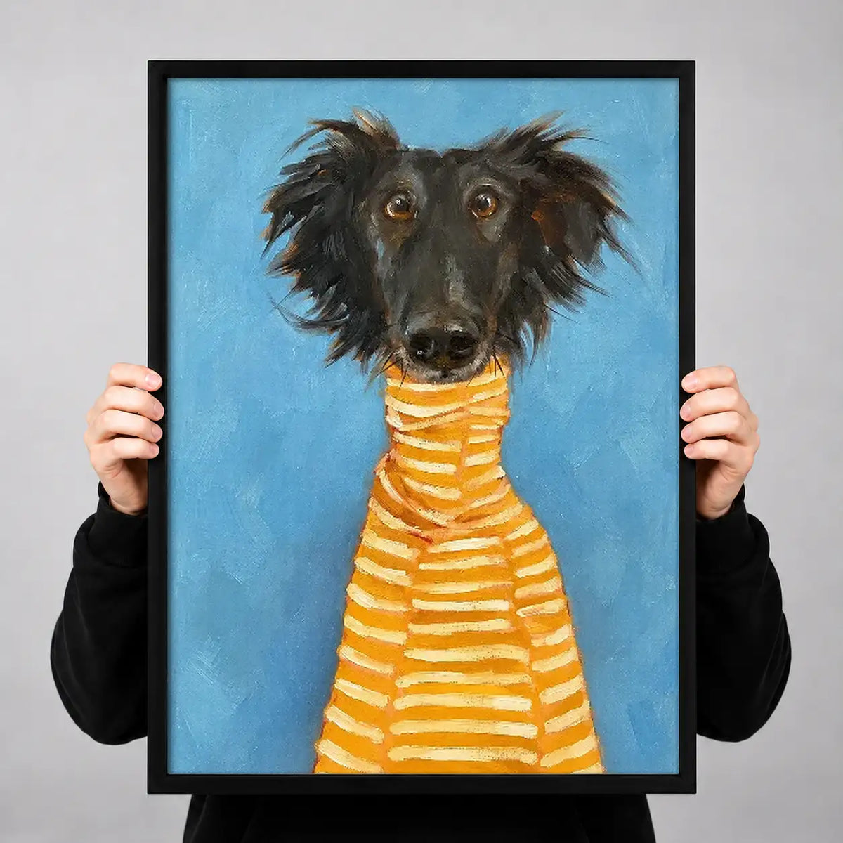 Black Dog in Yellow Striped Sweater Wall Art 3