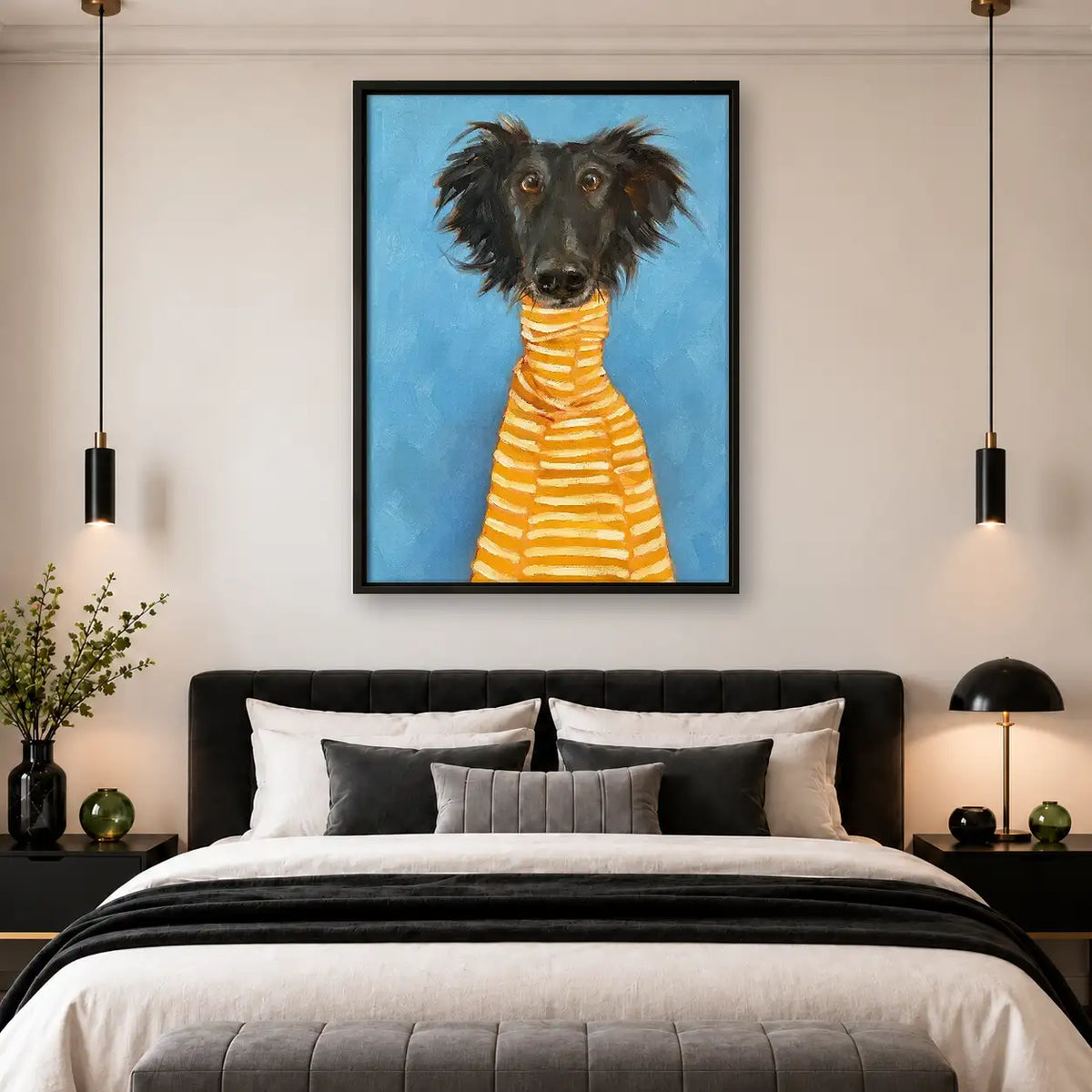 Black Dog in Yellow Striped Sweater Wall Art 4