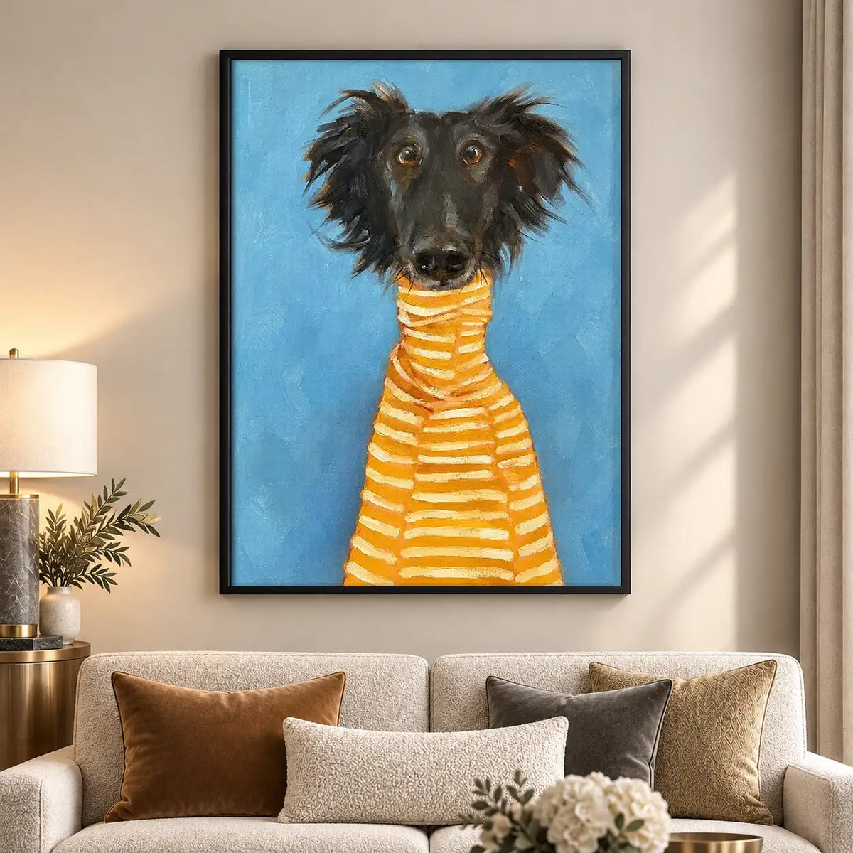 Black Dog in Yellow Striped Sweater Wall Art 5