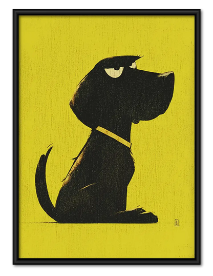 Black Dog Profile on Yellow Wall Art 1