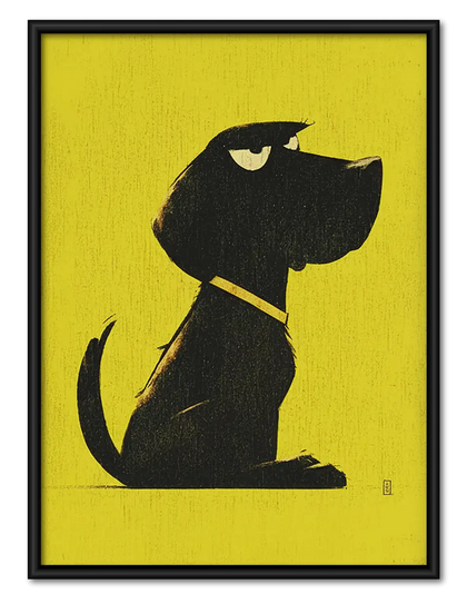 Black Dog Profile on Yellow Wall Art