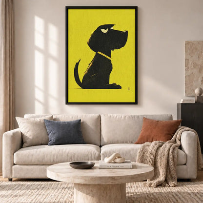 Black Dog Profile on Yellow Wall Art 2