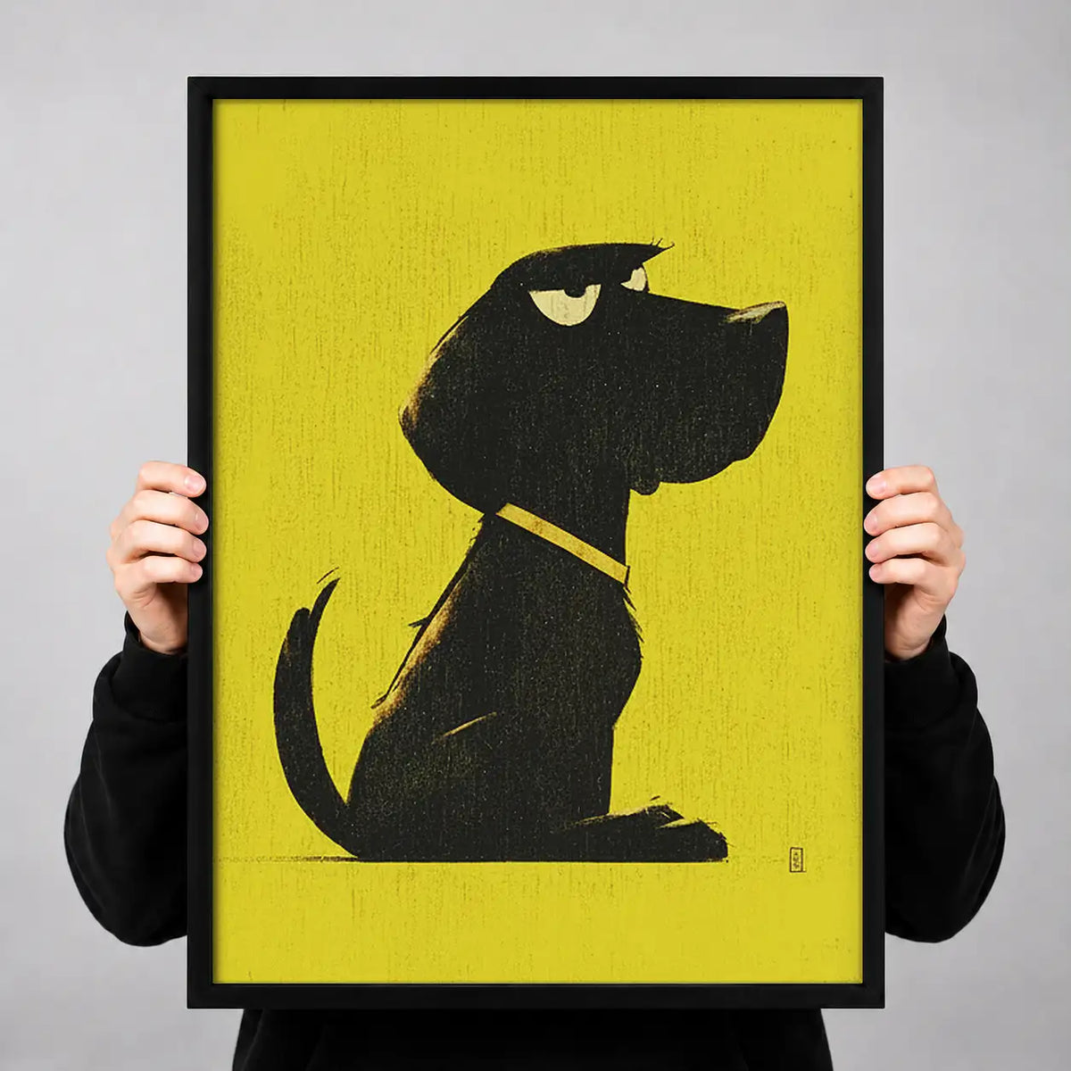 Black Dog Profile on Yellow Wall Art 3