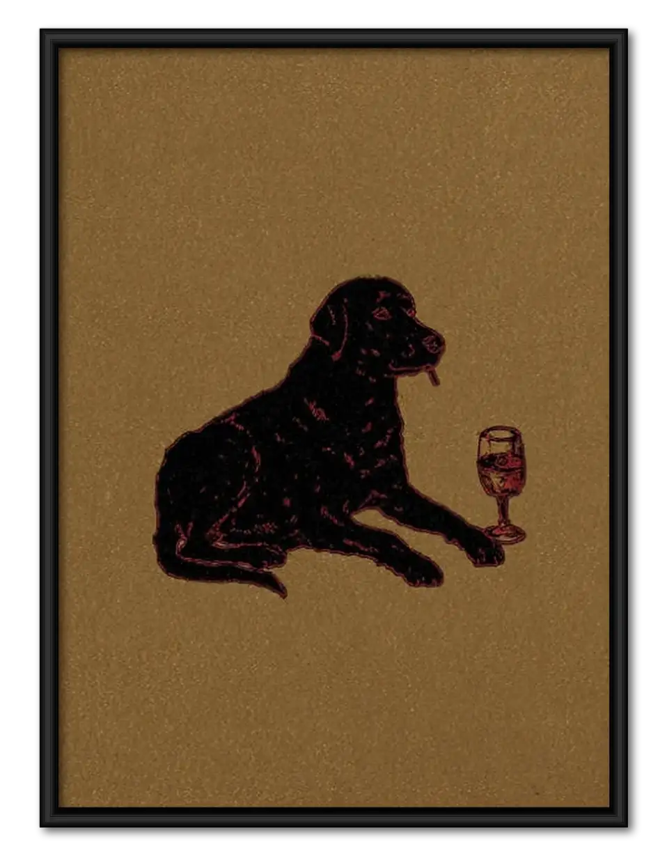 Black Dog Relaxing with Red Wine Wall Art 1