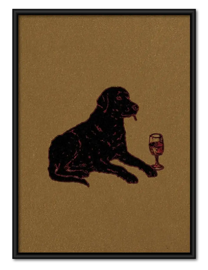 Black Dog Relaxing with Red Wine Wall Art
