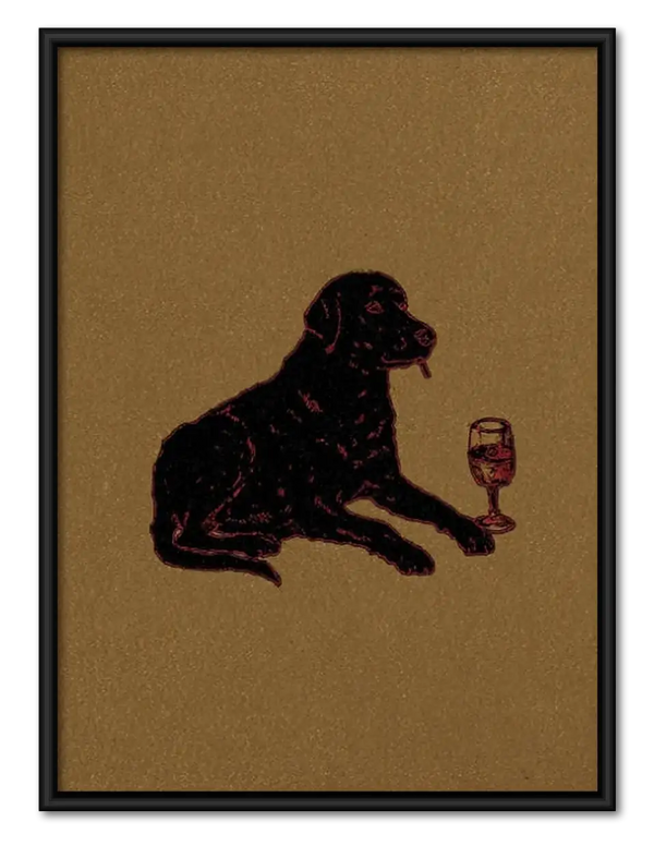 Black Dog Relaxing with Red Wine Wall Art