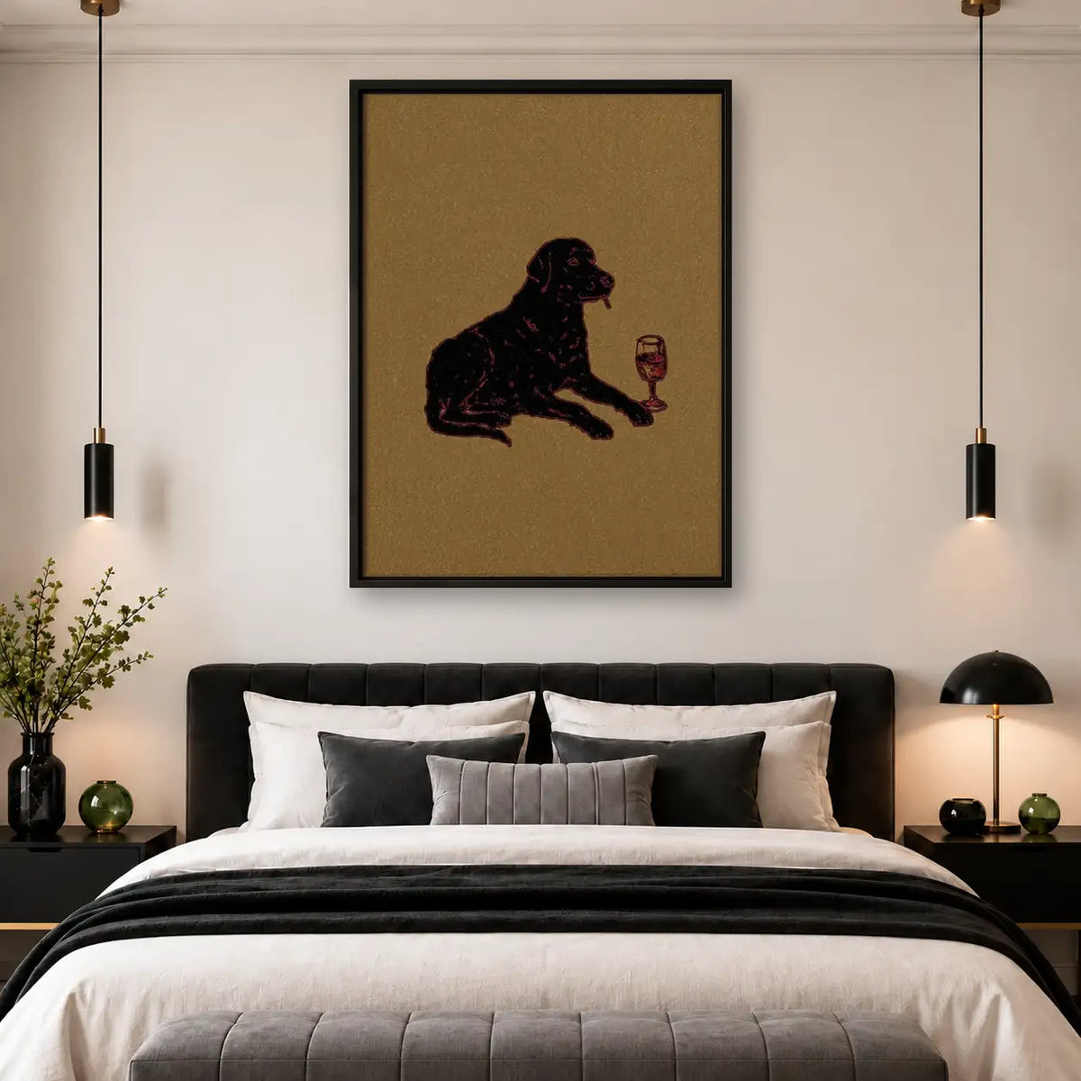 Black Dog Relaxing with Red Wine Wall Art 4