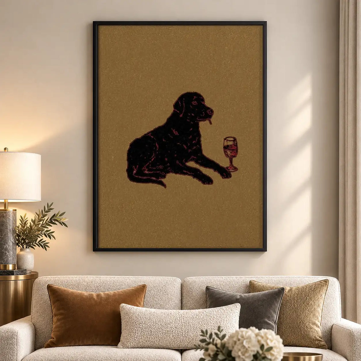 Black Dog Relaxing with Red Wine Wall Art 5