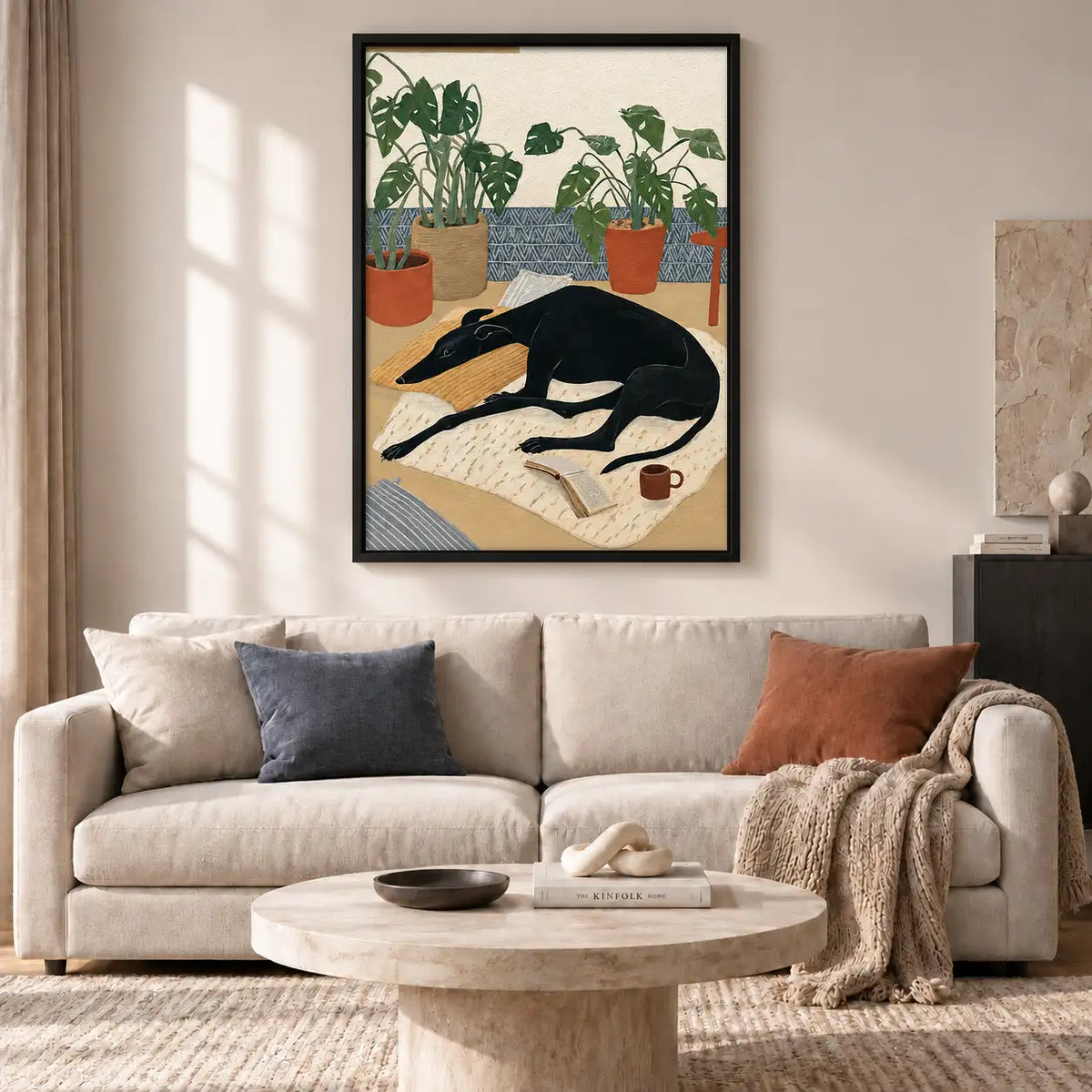 Black Dog Resting among Plants Wall Art 2
