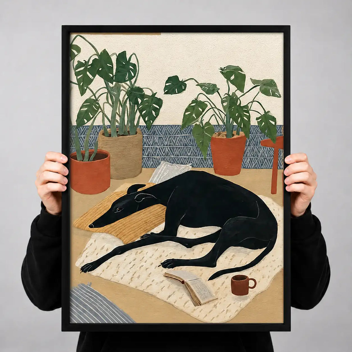 Black Dog Resting among Plants Wall Art 3