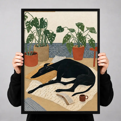 Black Dog Resting among Plants Wall Art 3