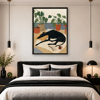 Black Dog Resting among Plants Wall Art 4