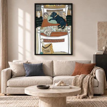 Black Dog Sleeping in Cozy Bed Wall Art 2