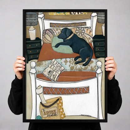 Black Dog Sleeping in Cozy Bed Wall Art 3