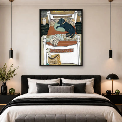 Black Dog Sleeping in Cozy Bed Wall Art 4