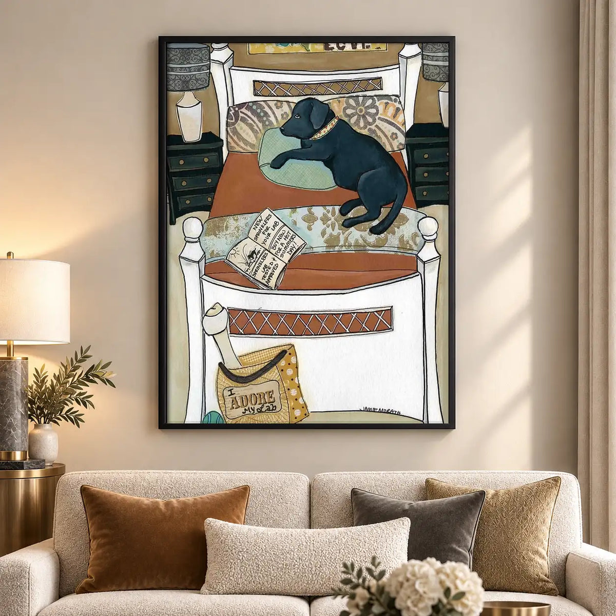 Black Dog Sleeping in Cozy Bed Wall Art 5