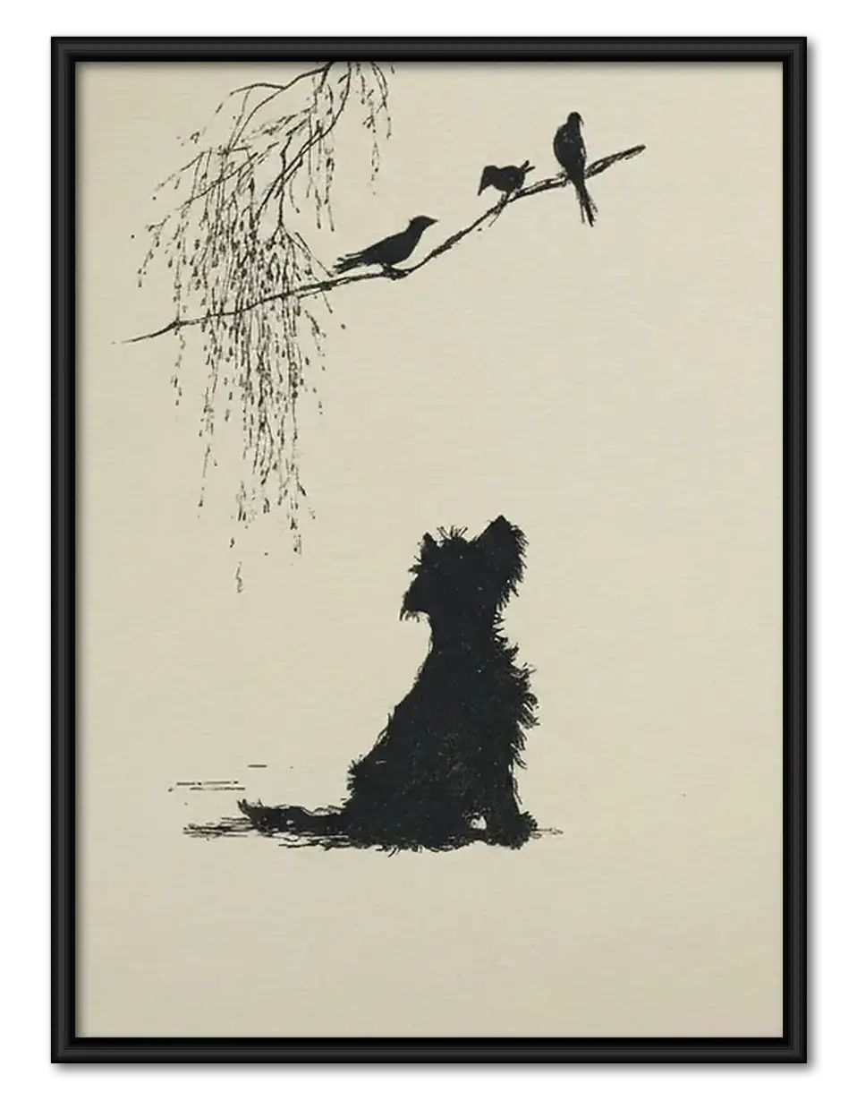 Black Dog Watching Birds Wall Art 1