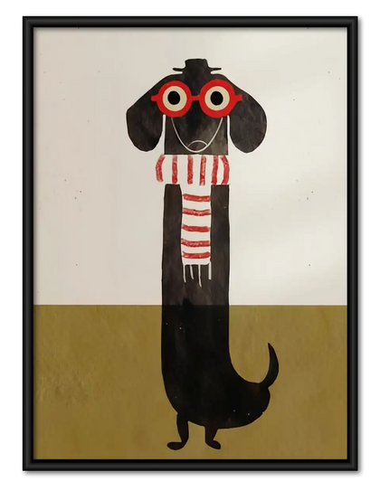 Black Dog with Red Glasses and Scarf Wall Art