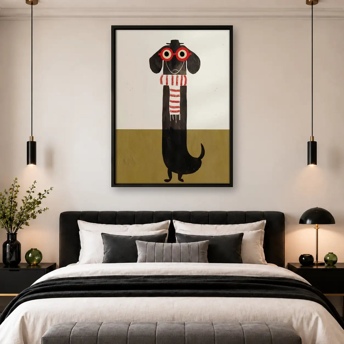 Black Dog with Red Glasses and Scarf Wall Art 4