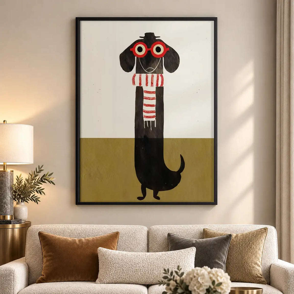 Black Dog with Red Glasses and Scarf Wall Art 5