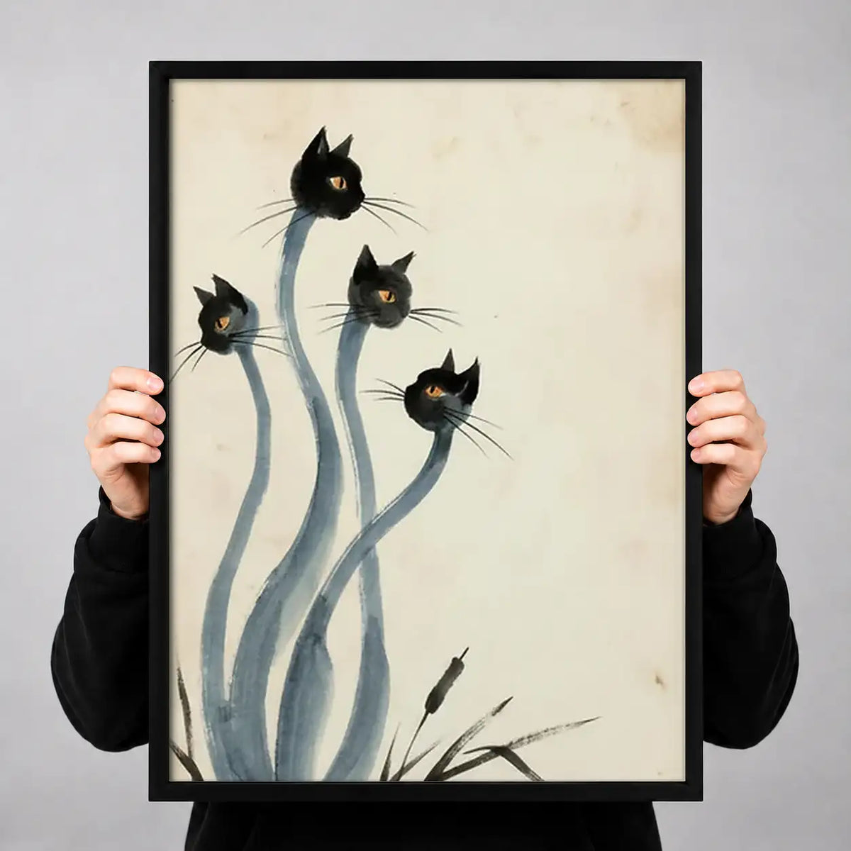Black Flower Stem Abstract Wall Art 3