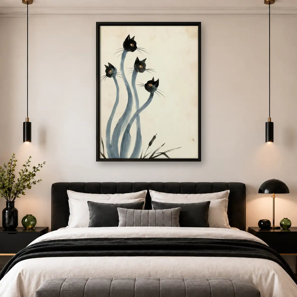 Black Flower Stem Abstract Wall Art 4