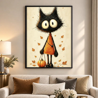Black Halloween Cat with Pumpkin Wall Art 5
