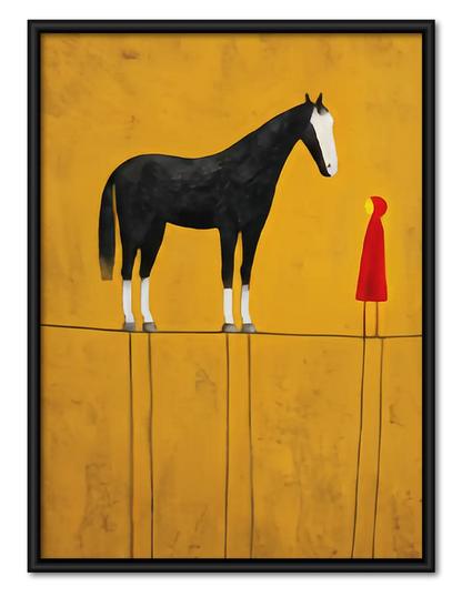 Black Horse and Woman in Red Wall Art 1