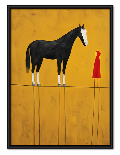 Black Horse and Woman in Red Wall Art