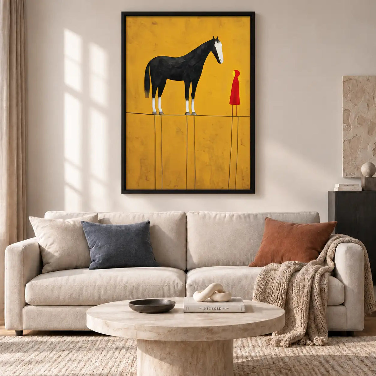 Black Horse and Woman in Red Wall Art 2